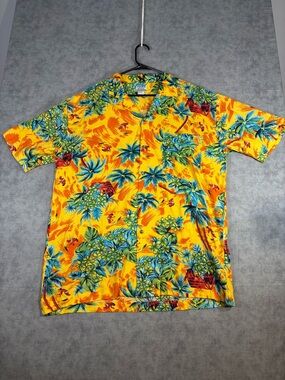 Pacific Scene Hawaiian Shirt Mens L Rayon Tropical Aloha Button Up